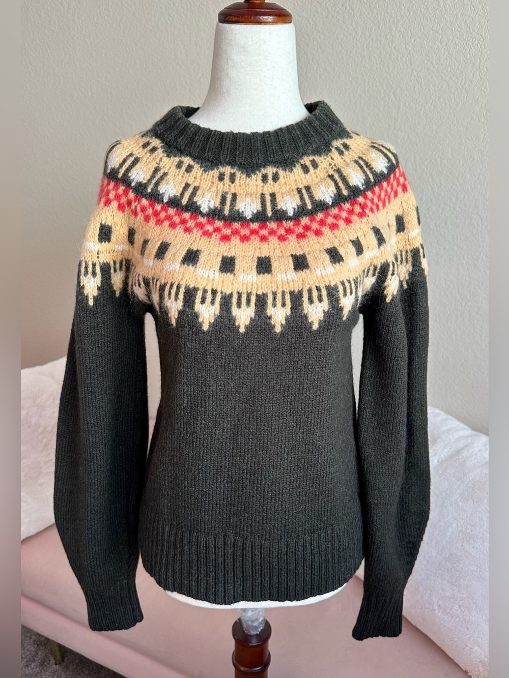 A.L.C. Oakley Fair Isle Sweater Brown Wool Silk Women’s S Luxury Heritage Preppy